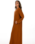 Haya Soft Knit Closed Dress- burnt orange